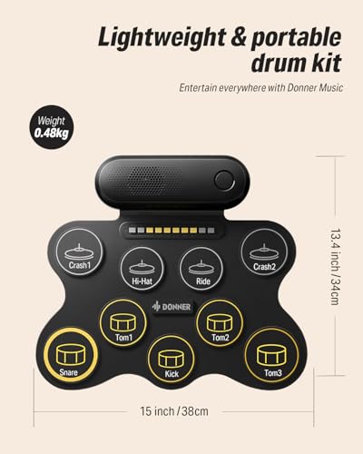 Donner Electric Drum Set for Kids, 9 Pads Roll-Up Electronic Drum, DED-20Q - image 7
