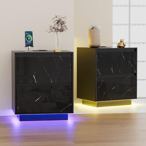 Anbuy LED Nightstand Set with Drawers & Lights