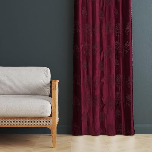 Image of Heavy Quality Punch Tree Curtains 5 Feet Long Set of 1 Pcs | Wine Window Curtains for Living Room, Bedroom | Lightweight 5 Feet Long Drapes for Home Decoration