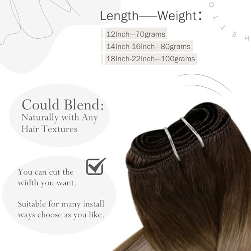 Hetto Weft Hair Extensions Real Human Hair Dark Brown to Light Brown Ombre Blonde, Full Head Thick Sew in Human Hair Wefts - Image 4