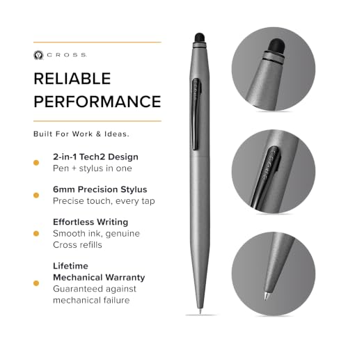 Image of Cross Tech 2 Titanium Gray Ballpoint Pen - Refillable, Medium Point, Black Ink, Premium Gift Box