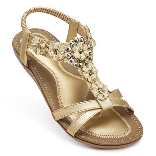 Image of SHIBEVER Dressy Flat Women Sandals: Comfortable Arch Support Womens Sandal