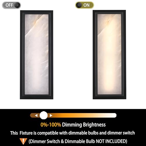Image of 16 Inch Natural Alabaster Bathroom 20W-3000K LED Home Wall Sconce Modern Concise Style Wall Light Fixture,Black Finish for Bedroom Hallway Bedside Living Room