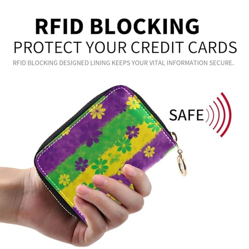 Cute Card Holder Wallets RFID Blocking Womens Wallet Leather Zip Around Mens Wallet with Coin Pocket Colorful Floral Green Purple Yellow2