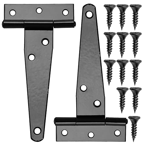 YIXISI 2 Piezas 4 Pulgadas Bisagras en Forma de T, Bisagras Puertas Madera, Bisagras en T, Bisagra de Puerta para Ventanas, Vallas, Cobertizos y Granero (Negro)