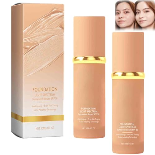 Base De Maquillaje LíQuida 4 En 1,Base De BiocoláGeno De Espectro Medio,Corrector Cobertura Media Completa Con Fps 50+,Hidratante De Larga DuracióN Y Resistente Al Agua (2Pcs, 30ml)