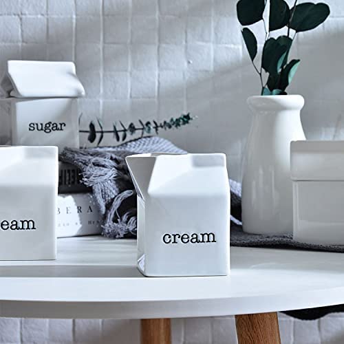 Ceramic Sugar And Creamer Set, Milk Carton Shaped White Cream Jug And Sugar Bowl With Lid #TOP5
