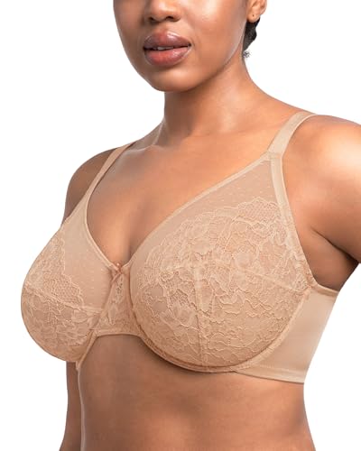 Image of HSIA Minimizer Bras for Women Enchante Full Coverage Underwire Bras Plus Size Lifting Floral Lace Bra for Heavy Breast