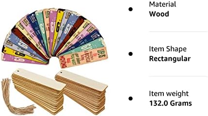 Wood Blank Bookmarks DIY Wooden Craft Bookmark Unfinished Wood Hanging Tags Rectangle Shape Blank Bookmark Ornaments with Holes and Ropes for Christmas DIY Wedding Birthday Party Decor (36)
