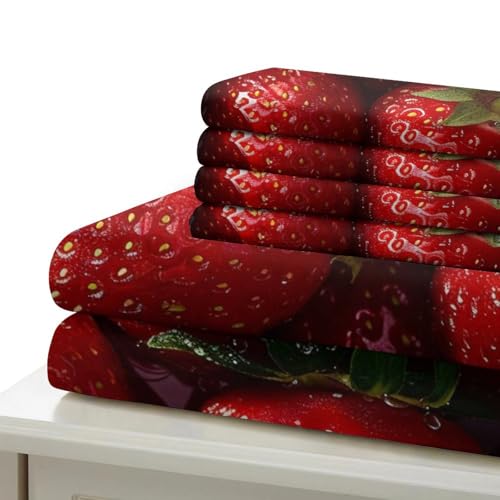 Housse de couette 140x200 fraises lit simple microfibre respirante - 7