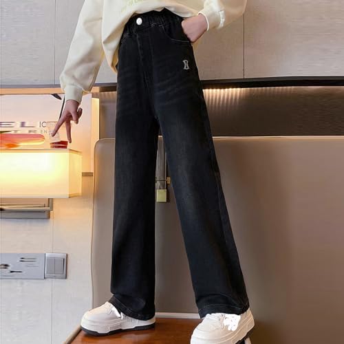 Little Kids Girls Stacked Jeans Raw Hem Flare High Waist Aesthetic Baggy Pants Butt Lifting Clothes for Girls 10-12 Jeans4