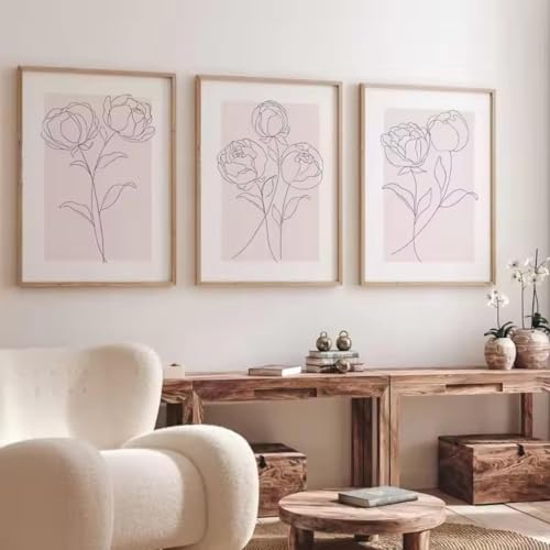 Peinture sur toile pivoine rose grand format 80x110 cm affiche botanique