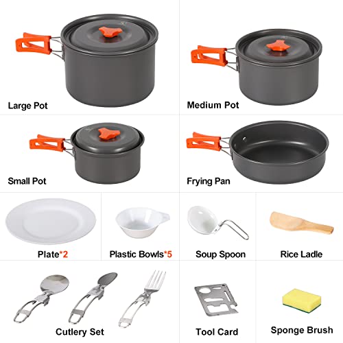 REDCAMP Kit de bagunça de utensílios de cozinha de acampamento com 19 peças, utensílios para fogueir