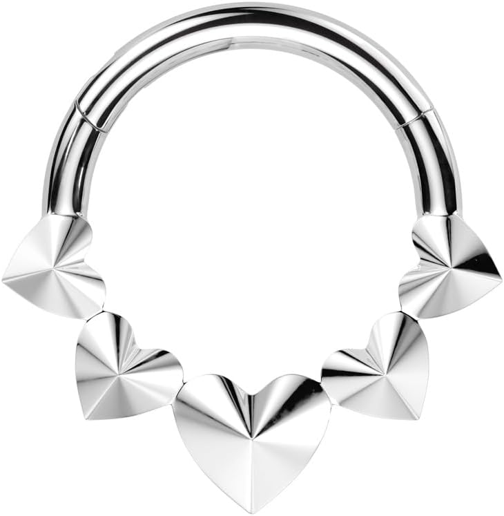 Pierced Owl 16GA ASTM F-136 Implant Grade Titanium Multi 3D Hearts Front Hinged Segment Clicker Ring