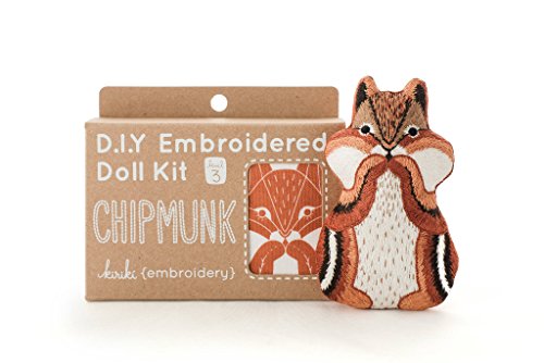 Image of Kiriki Press DIY Embroidery Doll Kit - 3 Skill Levels - Beginner to Advanced - Screen Printed Pattern Embroidered Kit (Chipmunk - Level 3)