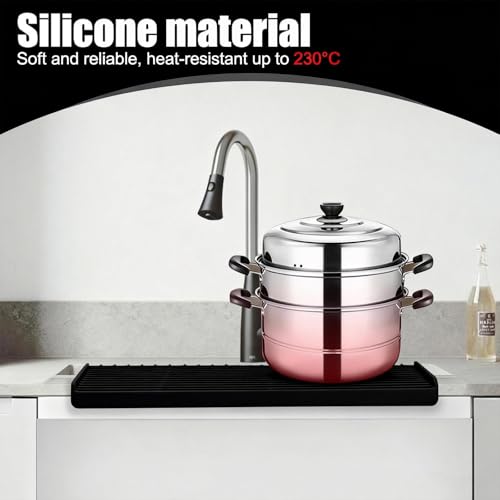 Image of Silicone Sink Splash Guard for Kitchen Basin (20in X 7.4in), Cuttable Silicone Sink Edge Protector & Countertop Cover, Prevents Splashes, for Kitchen Counter (Black)
