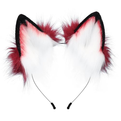 HAOAN ハンドメイド 猫 キツネ ファー 耳 ヘアフープ ヘッドウェア アニメ ファンシードレス パーティー コスプレ ハロウィン コスチューム ヘッドバンド ヘアバンド ワインの商品画像（Amazon）