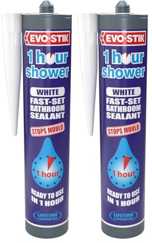 Image of EVO-STIK 1 Hour Shower Bathroom Sealant White - 290ml - Fast Setting - Ready to Use in 1 Hour - Stops Mould (Pack of 2)