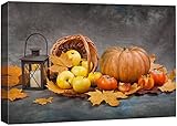 wall26 - Canvas Prints Wall Art - Pumpkin,Apples, Autumn Leaves and Lattern | Modern Wall Decor/Home Decoration Stretched Gallery Canvas Wrap Giclee Print. Ready to Hang - 24