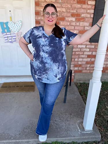 Image of RITERA Women Plus Size Tops Tie Dye V Neck Shirt Floral Camo Summer Short Sleeve Tunic Oversized Ladies Blouse XL-5XL