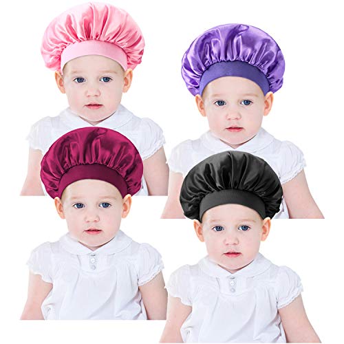 4 Pieces Kids Satin Bonnet Sleeping Cap Wide Band Sleeping Hats Bonnet Cap for Kids Toddler Children Baby (Color Set 1)