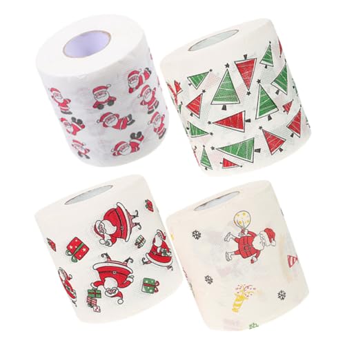 SOPOTUTU 4 Rollos Papel Higiénico Navideño con Estampados de Árbol Papá Noel Regalo y Papel para Baño y Servilletas Festivas para Decoración y Uso Cocina y Comedor
