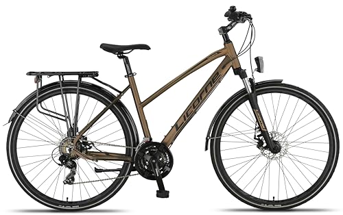 Licorne Bike - Bicicletta Da Trekking In Alluminio, Da 28 Pollici, Con Cambio A 21 Marce, Freno A Disco, Mountain Bike, Bici Da Cross Per Ragazzo, Ragazza, Donna E Uomo (Da Donna, Color Oro Scuro) - 6