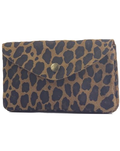 modamoda de P11 Damen Leder Geldbörse Portemonnaie Medium Handmade in Italy (Leo Wildleder Stone)