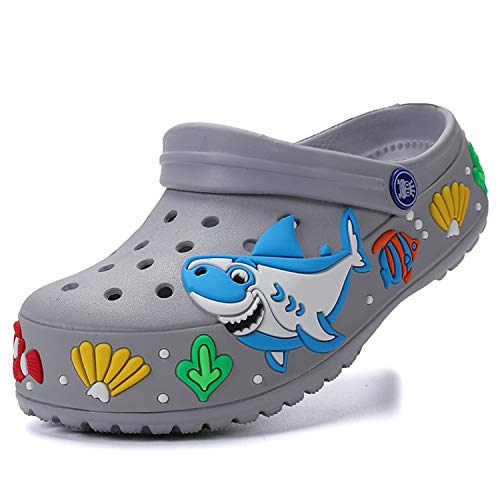 Kids Girls Boys Garden Clogs Water Shoes Cartoon Comfort Summer Funny Shark Aquarium Animal Designed Charm Lightweight Pool Beach Slip On Sandals Shower Slides Non-Slip Walking Slippers Grey 31 #TOP12