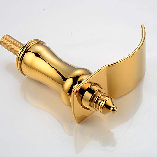 Wovier Shiny Polished Gold 8-16 Inch Widespread Waterfall Bathroom Sink Faucet,Two Handle Three Hole Lavatory Faucet,Basin Mixer Tap With Pop Up Drain,French Gold #TOP5