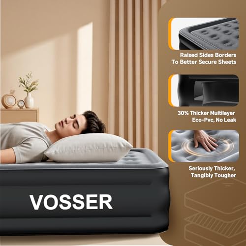 Image of VOSSER Air Mattress Full with Built in Pump,18''Raised Blow Up Mattress,Self Inflatable Mattress in 3 Mins,Portable Air Bed for Home,Floor&Travel,Full Size Air Mattress for Adults 660LB Max,Black