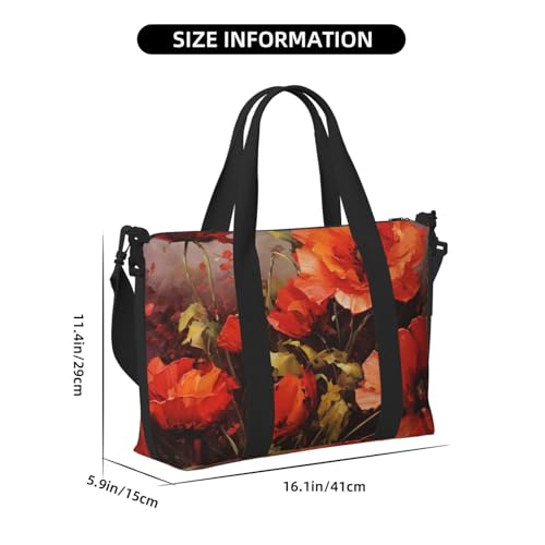 Sports Gym Bag for Women Men Travel Duffel Bag Tote Weekender Bag Carry on Overnight Bag for Travel Swimming Fitness Workout Sports Oil painting red flower Duffle Bag2