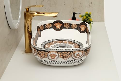 Image of Moroccan Design Ceramic Tabletop Wash Basin | Countertop Vessel Sink | Wash Basin over counter For Bathroom Hotel Home (18x13x5.5 Inch) (TORO 4014) (Moroccan Design 116)