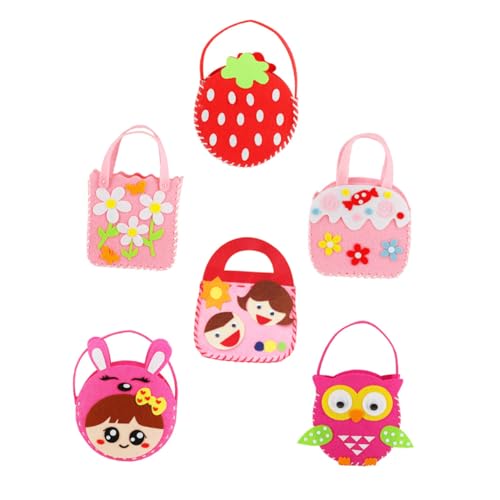 SOPOTUTU 6 juegos Kit de Costura Infantil para Bolsas de Fieltro Diseños No Tejidos Manualidades DIY Seguras para Educativo de Bricolaje para Principiantes con Figuras Divertidas