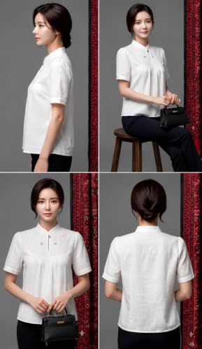 Image of Shirt for Women Printed Casual V-Neck Button Down Short Sleeve Blouse Crop Top, Stylish Collared, Formal, Trendy