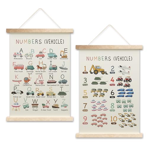 HEZNZXQ Construction Alphabet Poster Hanging Flag, Number Chart Canvas Wall Art For Playroom Homeschool, ABC Chart Nursery Poster Hanger, Educational Posters For Toddlers, Classroom Decor, 07