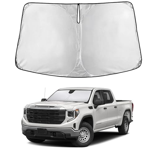 EcoNour Windshield Sunshade Compatible for Chevy Silverado/GMC Sierra 1500 2500 3500 2019-2024 2025 2026, Front Windshield Sun Shade Cover, UV Heat Protector, Car Sun Visor Interior Heat Protection