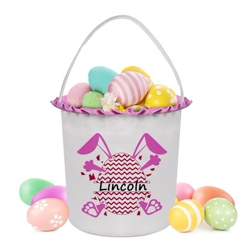Zmoicky Personalized Easter Baskets for Kids - Pink Bunny Hatch