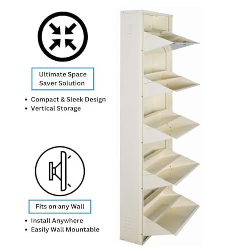 Image of DELITE KOM 29 inch Wide, 10 Shelf Metal Shoe Rack Wall Mounted for Home with Central Lock | Holds Upto 36 Shoes or 60 Slippers Pair | Double Decker, 1Yr Warranty, (67x29x8,Ivory), DIY, Space Saver