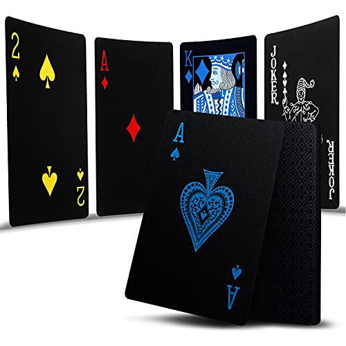 3 Decks Spielkarten Pokerkarten Deck of Cards Premium Schwarz Pokerkarten wasserdichte Kunststoffkarten mit Geschenkbox, Spielwerkzeuge für Familienspiel-Party - Cool Red Blue Yellow – Bild 3