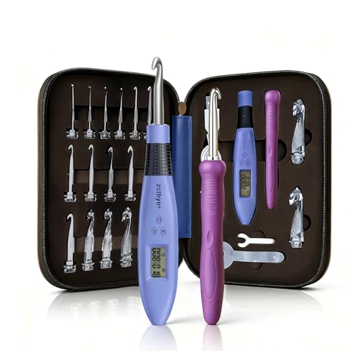 Crochet Hook with 18 Different Size for Stitch & Row Counter Light Up Interchangeable Crochet Needle Ergonomic Crochet Hooks with 2 Levels Light up Crochet Hook Set