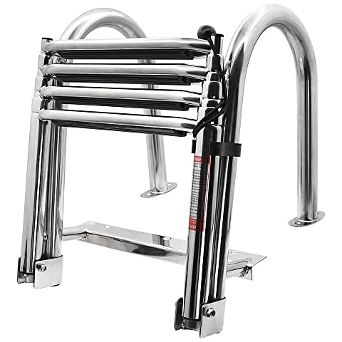 Geloo Bath Ladder Boat Pool Ladder Stainless Steel 4-Stage Pool Ladder for Swimming Pool / Deck / Boat Yacht Cover Ladder Floating Ladder Load Capacity 200 kg with Non-Slip Steps with Handrail Cover