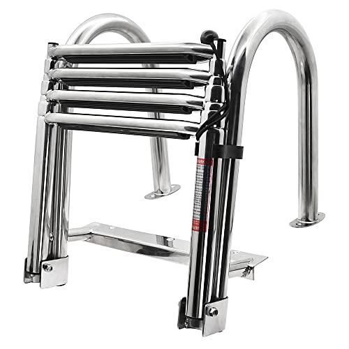 Geloo Echelle De Piscine INOX 4 Marches échelle De Bain Bateau Pliable pour Piscine/Pont/Bateau,Charge 200 kg, Hauteur 157 CM/61.81 in avec marches antidérapantes,avec Main Courante