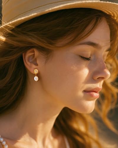 Pearl Earrings for Women 14K Gold Plated CZ Freshwater Pearls Dangling Drop Earrings with 925 Silver Posts Fashion Trendy for Bridal Wedding Prom Birthday Pearl Jewelry Gifts for Her Mom Girlfriend4