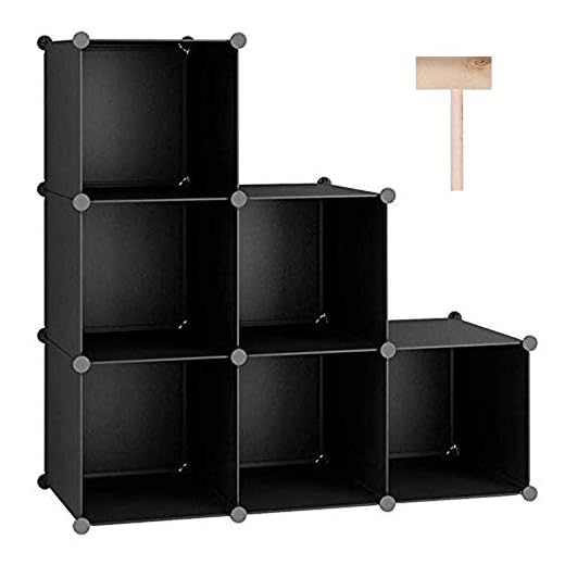 C&AHOME 6-Cube Storage Organizer, Stackable Storage Cubes Shelves, Portable Bookshelf, Plastic Clothing Storage Closet Organizer, DIY Modular Shelving Units for Wardrobe, Home, Black