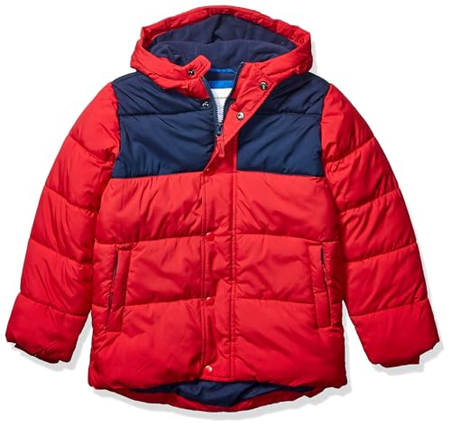 Amazon Essentials Jungen Schwere Pufferjacke mit Kapuze, Marineblau Rot Farbblock, 5 Jahre., 38.4 €