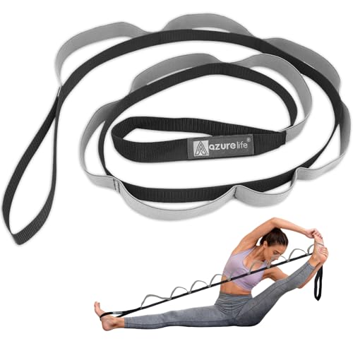 A AZURELIFE Stretch Strap with 11 Loops, Elastic Stretching Strap Band - Stretch Tool for Yoga Physical Therapy, Dance and Pilates, Gymnastics, Hamstring Strength Training with Instruction Guide