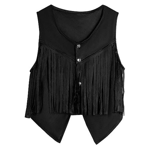 Women Tassel Vest 70s Hippie Sleeveless Faux Suede Rivets Fringe Vest Waistcoat Jacket Cowgirl Outfits