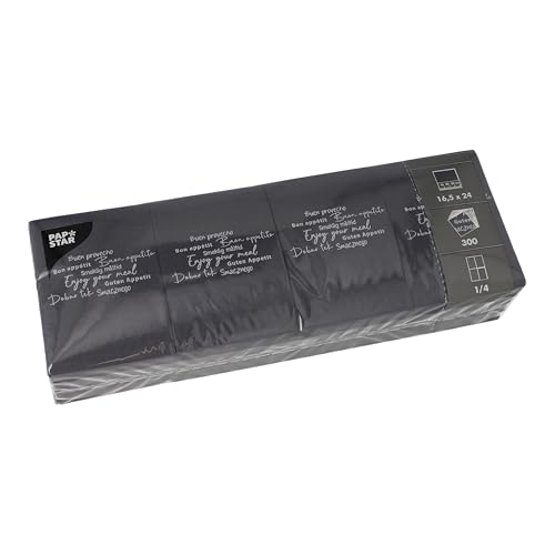 300 servilletas para aperitivos 'Daily Collection' pliegue 1/4, 24 cm x 16,5 cm, color negro 'Enjoy your Meal'