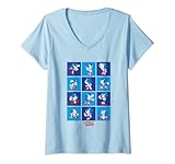 Womens Sonic The Hedgehog Many Poses Of Sonic Retro Panels V-Neck T-Shirt